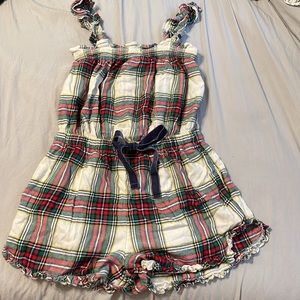 Aerie Christmas plaid pajama romper, red green and cream, size M.
